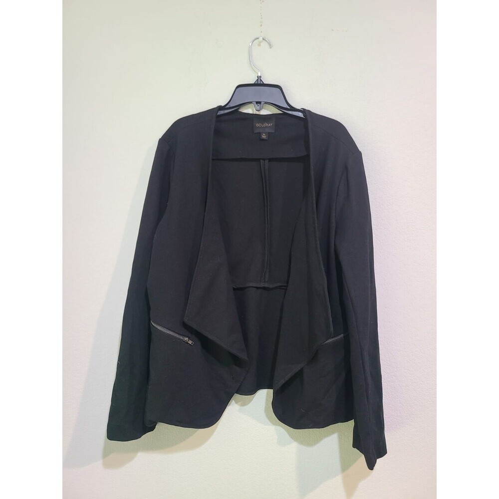 Goldray Open Front Ponte Knit Blazer Size XLarge Black Zipper Classic Chic